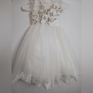 Charming Ivory and Gold Floral Kids Dress